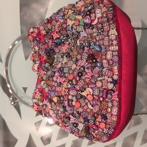 Beaded Cross Body Bag with metal ring handle